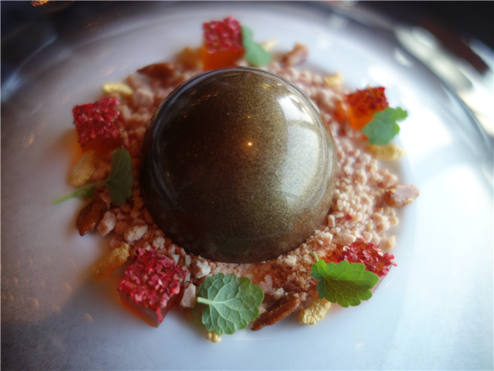 foie gras encased in chocolate disc